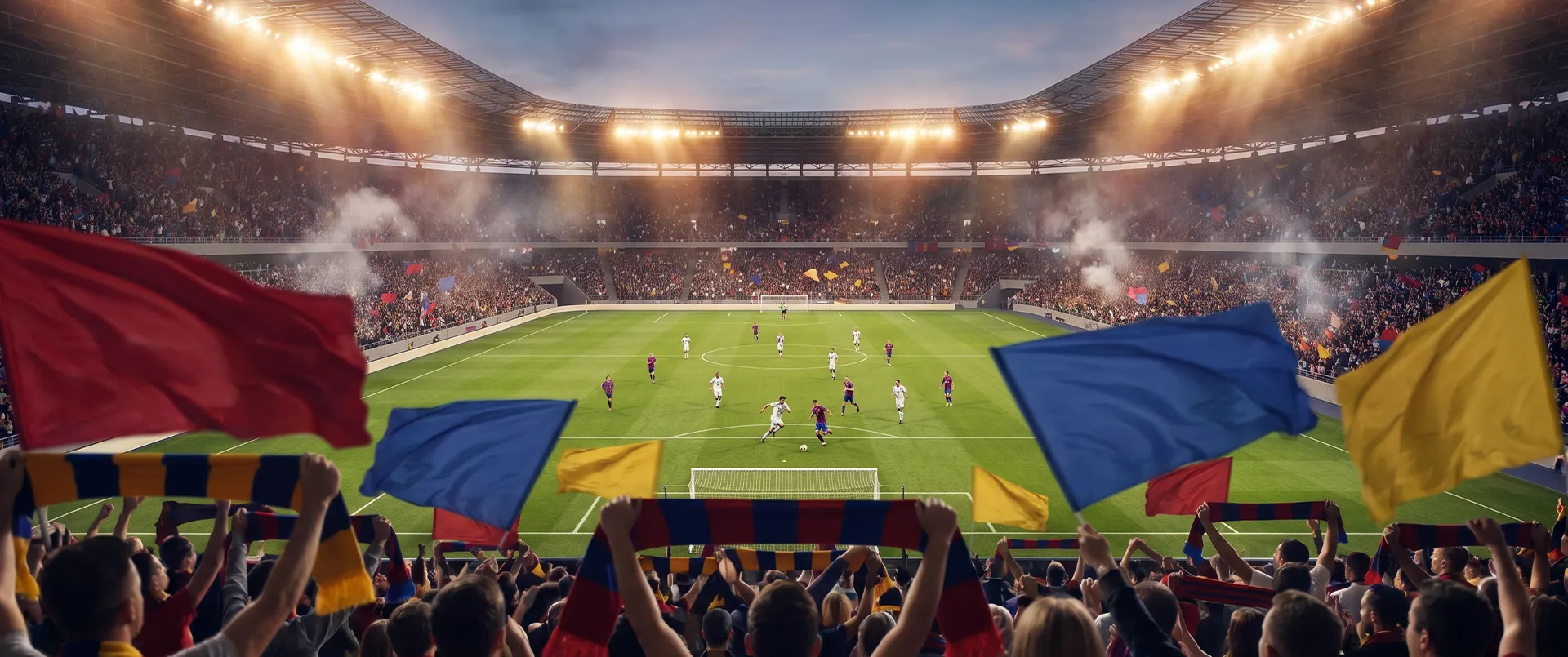 Stade en direct, supporters et pelouse sous les projecteurs