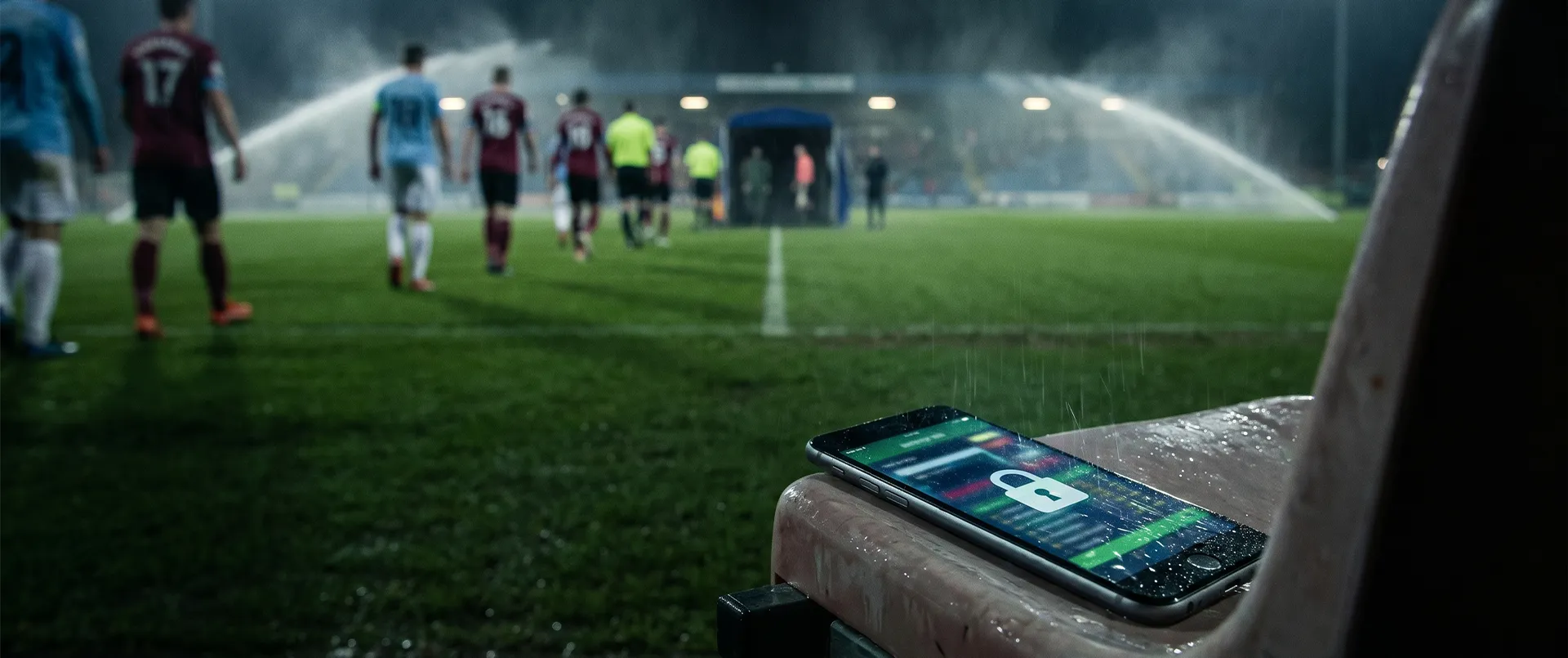 Téléphone verrouillé sur un siège de stade après le match